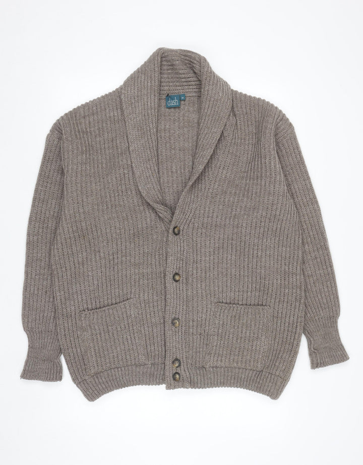 Dash Men's Beige Chunky Knit Wool Blend Cardigan M
