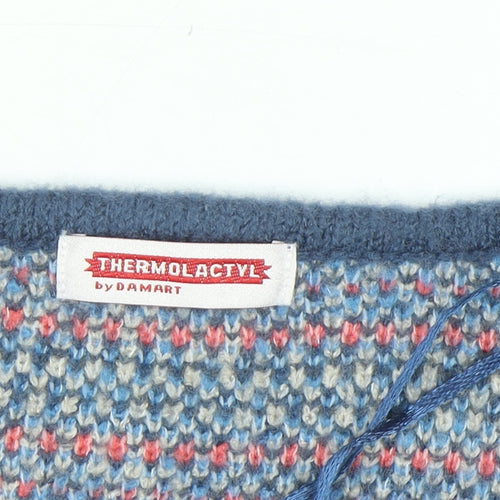 Damart Men's Blue Check Knit Cardigan L Classic Crew Neck