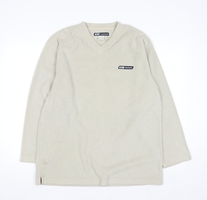 Reebok Men's Beige Fleece V-Neck Pullover Sweatshirt M