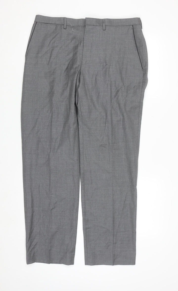 Marks and Spencer Men Grey Wool Dress Pants 34W 31L Regular Fit