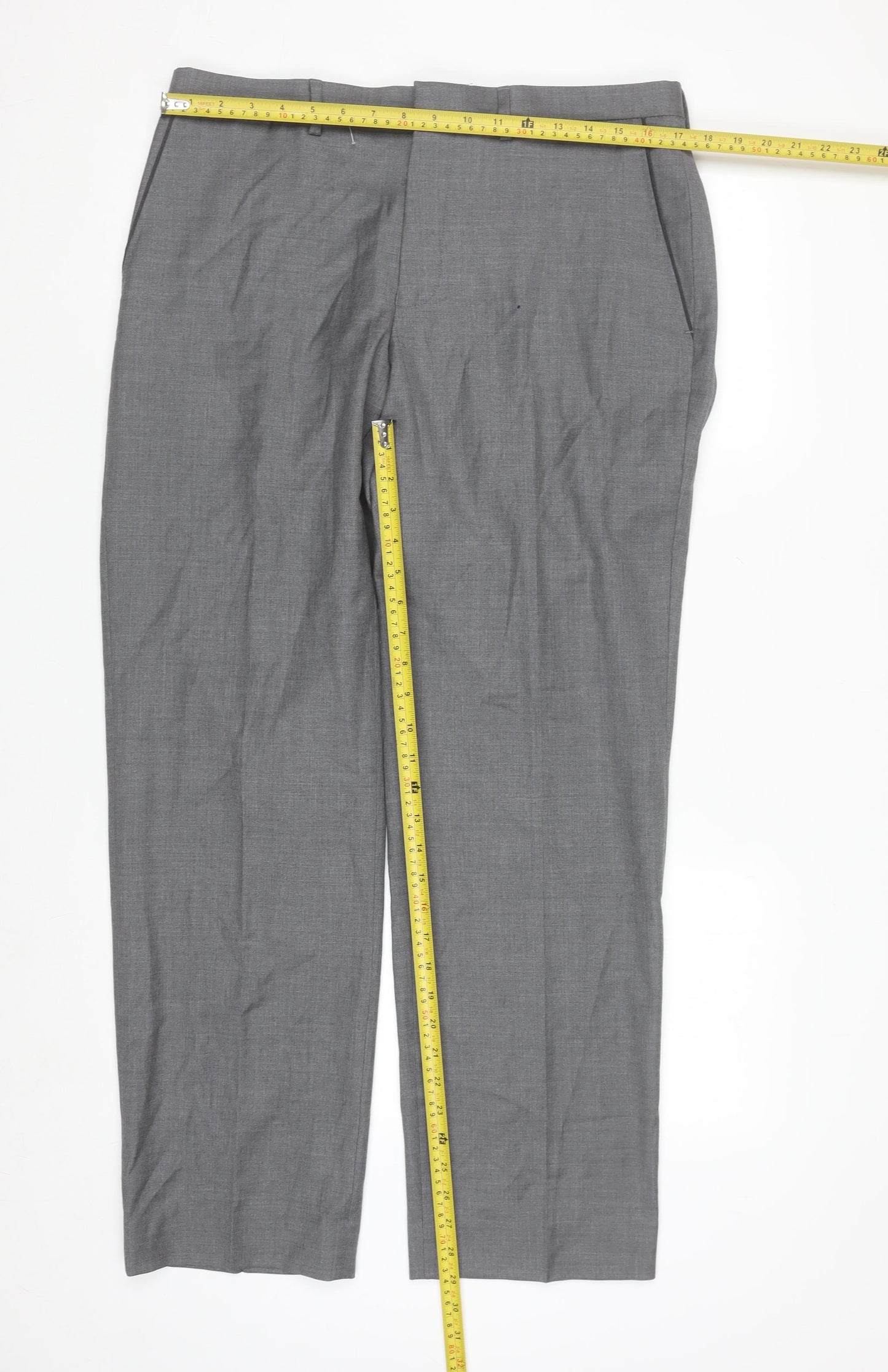 Marks and Spencer Men Grey Wool Dress Pants 34W 31L Regular Fit