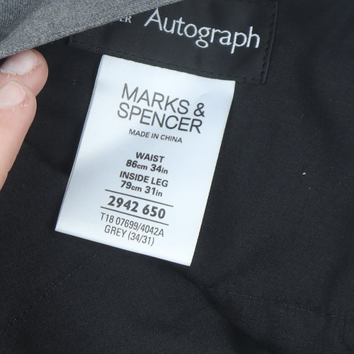 Marks and Spencer Men Grey Wool Dress Pants 34W 31L Regular Fit