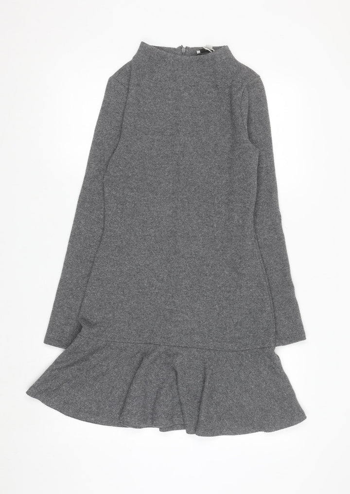 Marks and Spencer Women Grey Sheath Knit Dress Size 8 Long Sleeve High Neck