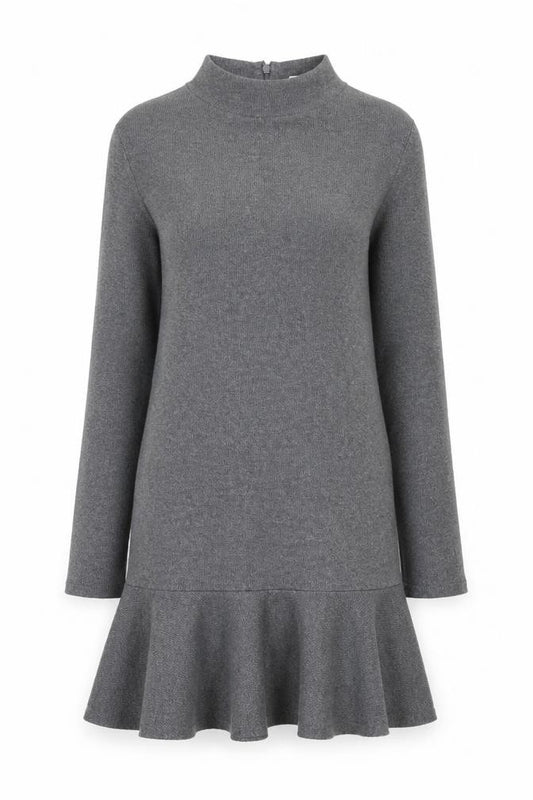 Front view of Marks & Spencer Women Grey Sheath Knit Dress, size 8, Long Sleeve High Neck