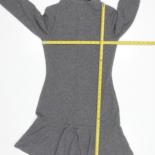 Marks and Spencer Women Grey Sheath Knit Dress Size 8 Long Sleeve High Neck