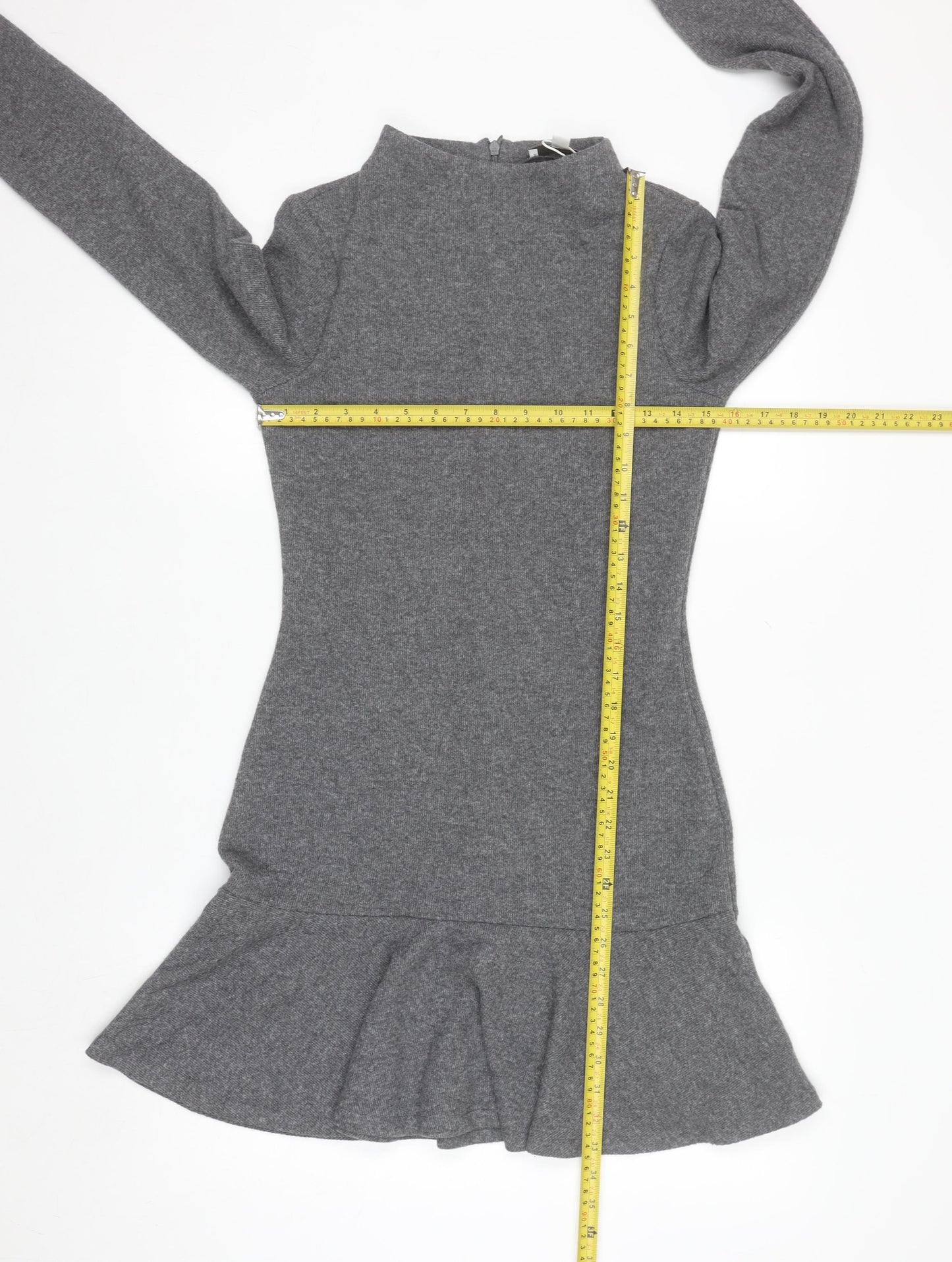 Marks and Spencer Women Grey Sheath Knit Dress Size 8 Long Sleeve High Neck