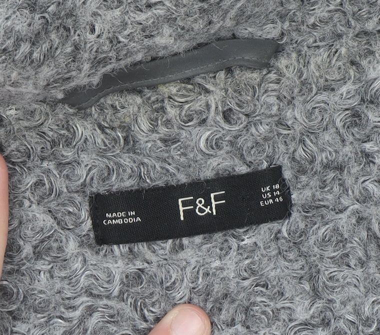 F&F Women’s Grey Textured Mid-Length Overcoat Size 18