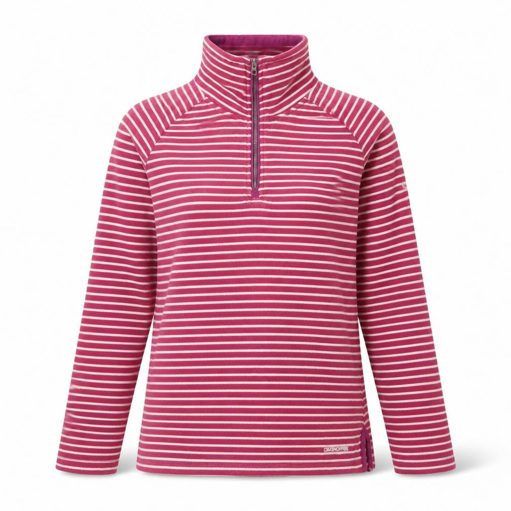 Front view of Craghoppers Women Pink Stripe 1/4 Zip Pullover Sweatshirt UK 16