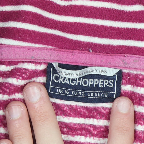 Craghoppers Women Pink Stripe 1/4 Zip Pullover Sweatshirt UK 16