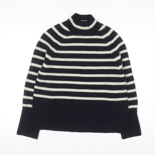 Whistles Women’s Black Striped Mock Neck Wool Blend Jumper Size S
