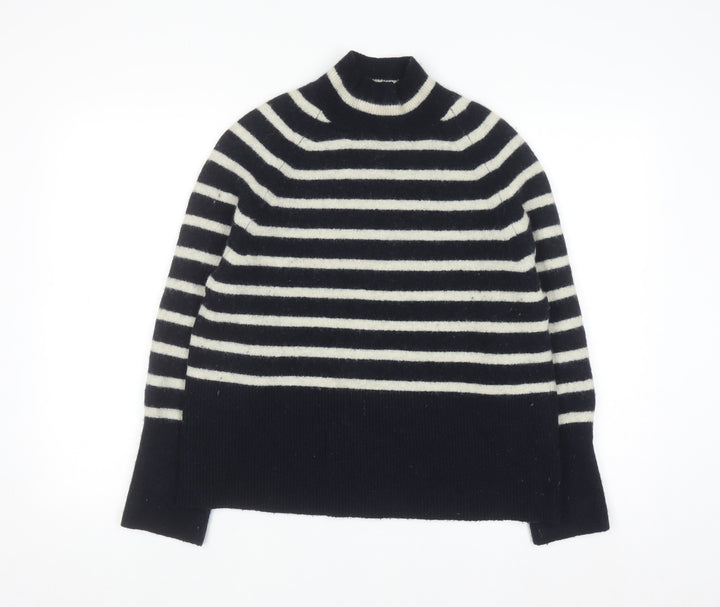 Whistles Women’s Black Striped Mock Neck Wool Blend Jumper Size S