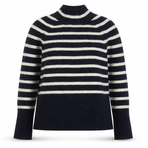 Whistles Women’s Black Striped Mock Neck Wool Blend Jumper Size S