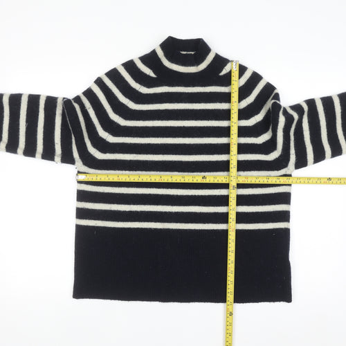 Whistles Women’s Black Striped Mock Neck Wool Blend Jumper Size S