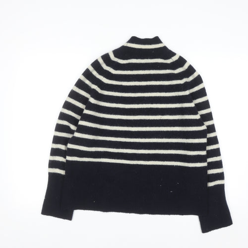 Whistles Women’s Black Striped Mock Neck Wool Blend Jumper Size S