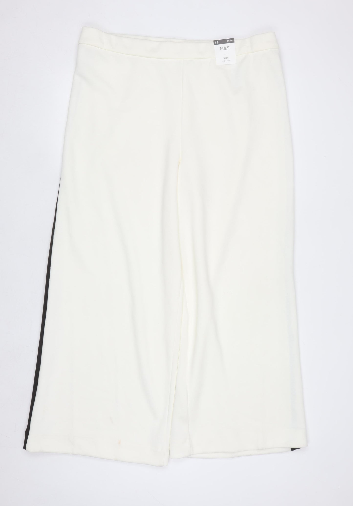 Marks and Spencer Women's Ivory Wide-Leg Trousers Size 18 Short