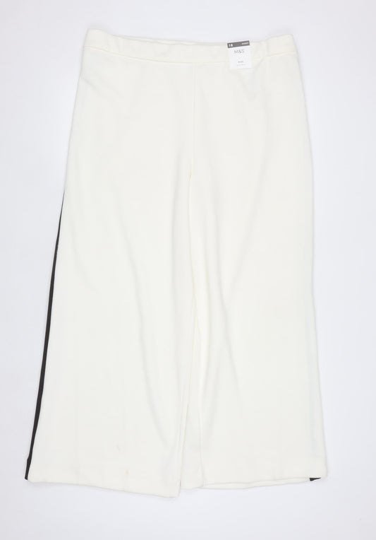 Marks and Spencer Women's Ivory Wide-Leg Trousers Size 18 Short