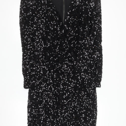 French Connection Women Black Sequin Bodycon Dress Size 10