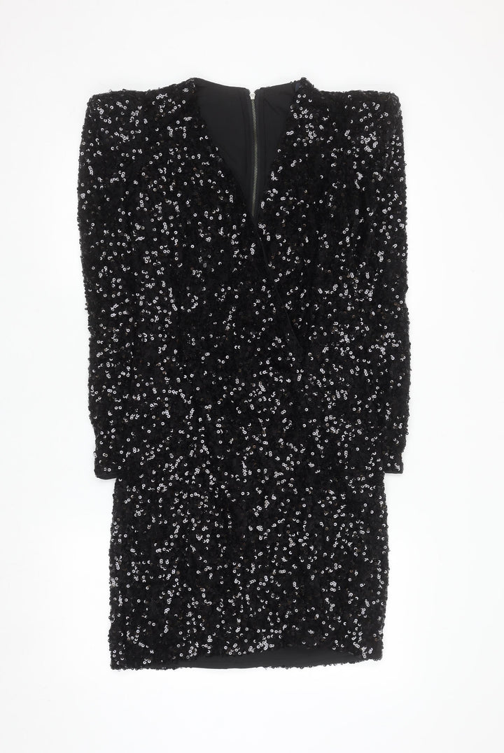 French Connection Women Black Sequin Bodycon Dress Size 10