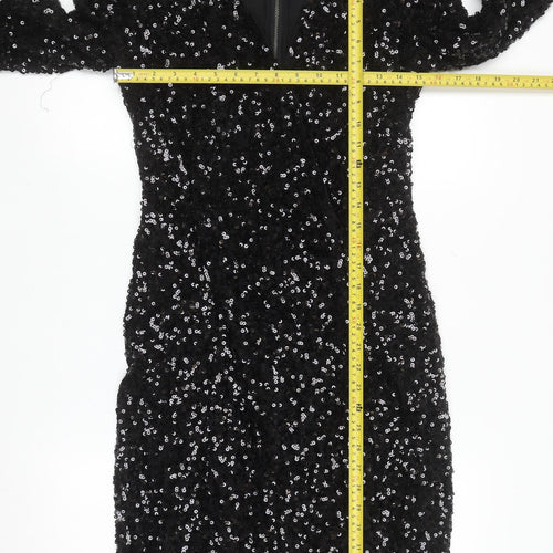 French Connection Women Black Sequin Bodycon Dress Size 10