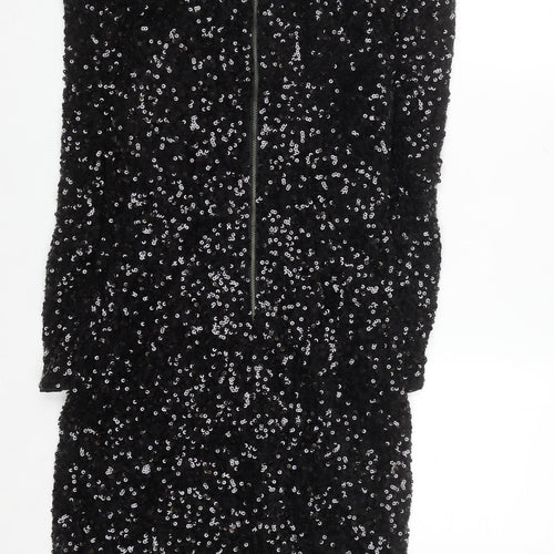 French Connection Women Black Sequin Bodycon Dress Size 10