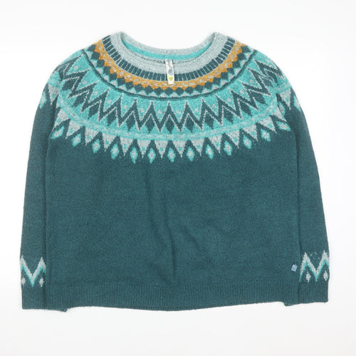 Weird Fish Women's Green Fair Isle Crew Neck Jumper Size 20