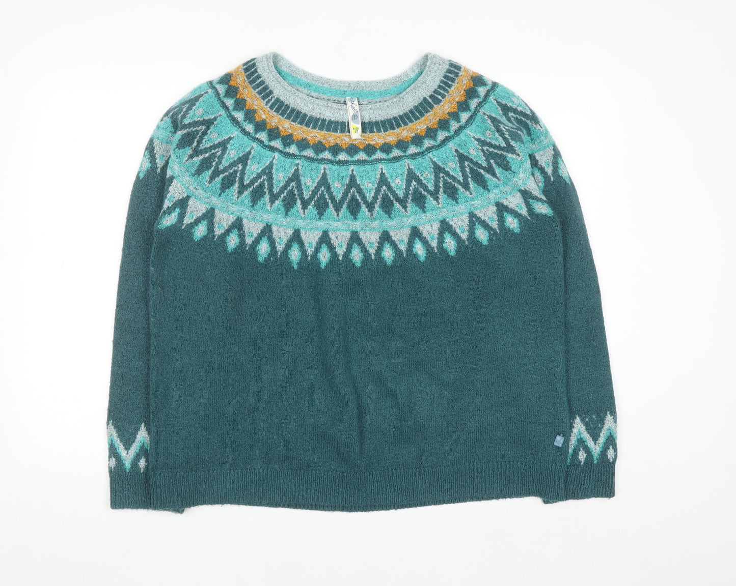 Weird Fish Women's Green Fair Isle Crew Neck Jumper Size 20