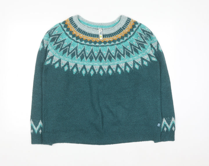 Weird Fish Women's Green Fair Isle Crew Neck Jumper Size 20