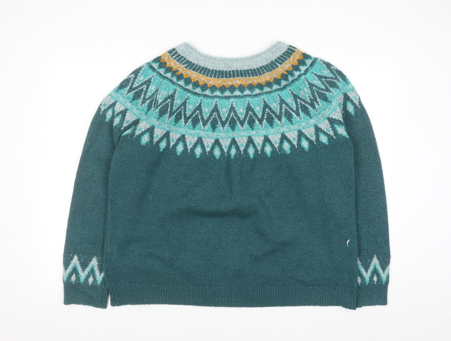 Weird Fish Women's Green Fair Isle Crew Neck Jumper Size 20
