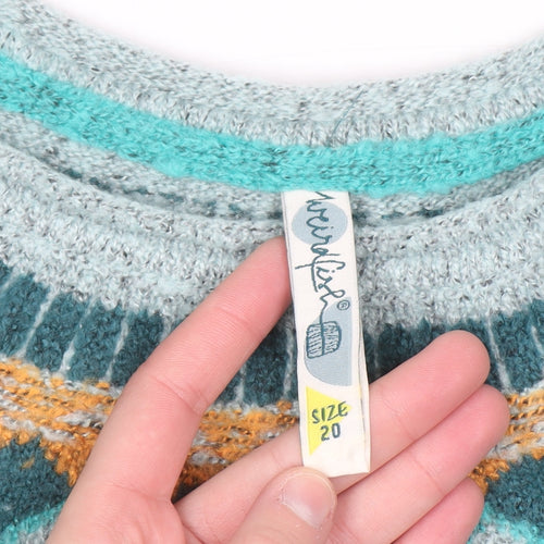 Weird Fish Women's Green Fair Isle Crew Neck Jumper Size 20
