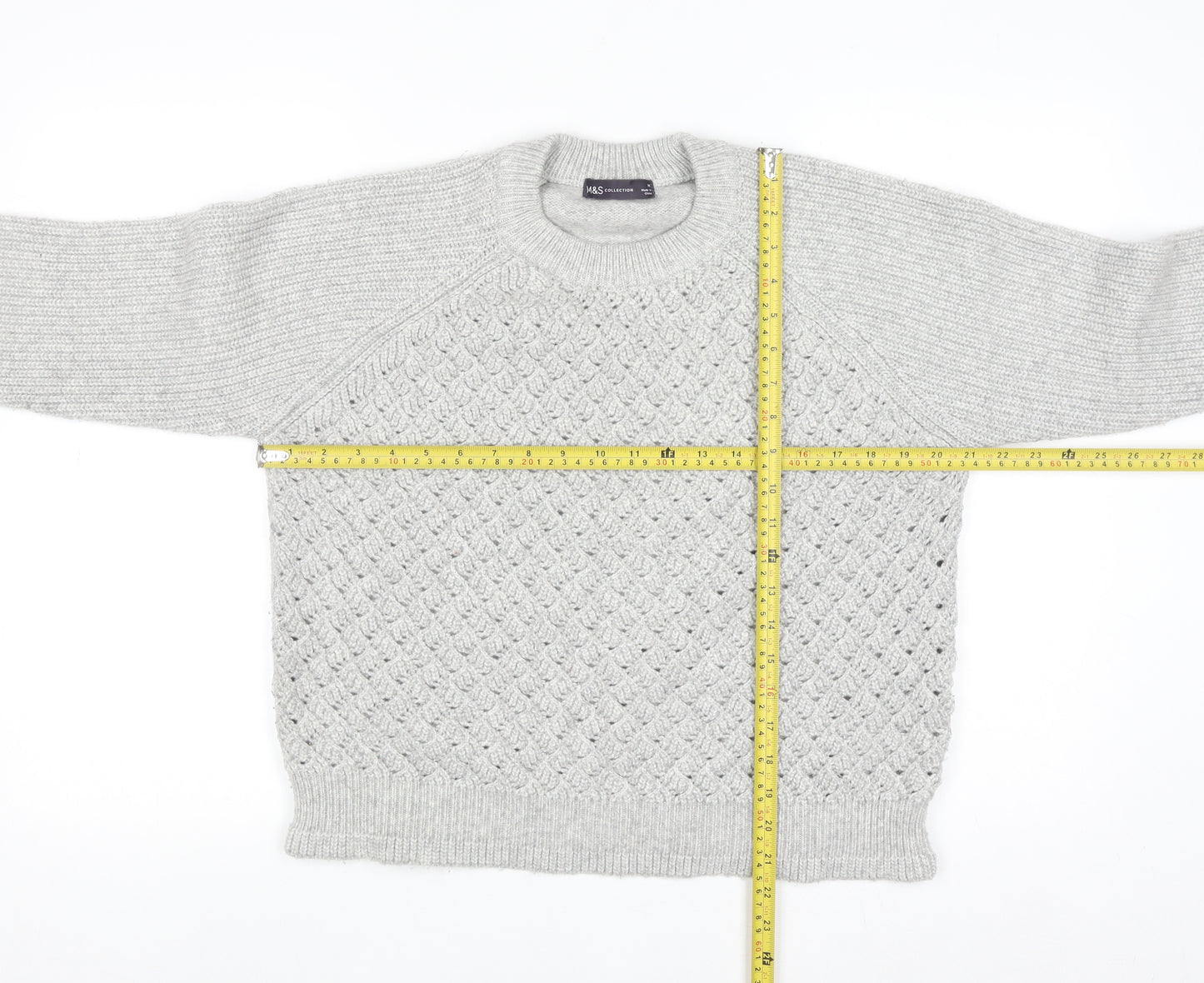 Marks and Spencer Women's Grey Cable-Knit Jumper Medium