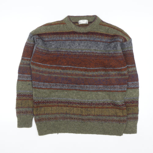 Marks and Spencer Men's Green Striped Wool Blend Pullover Jumper M