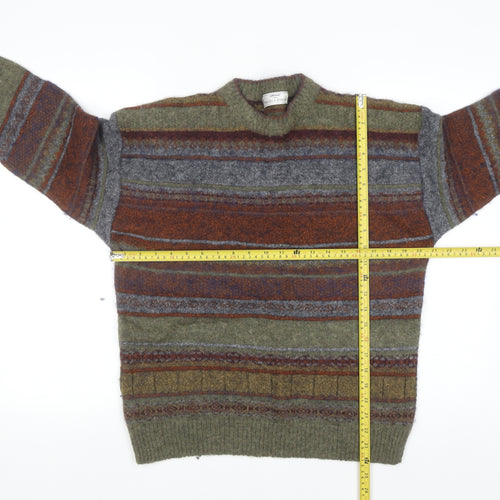 Marks and Spencer Men's Green Striped Wool Blend Pullover Jumper M