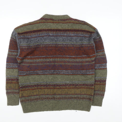 Marks and Spencer Men's Green Striped Wool Blend Pullover Jumper M