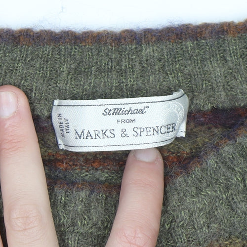Marks and Spencer Men's Green Striped Wool Blend Pullover Jumper M