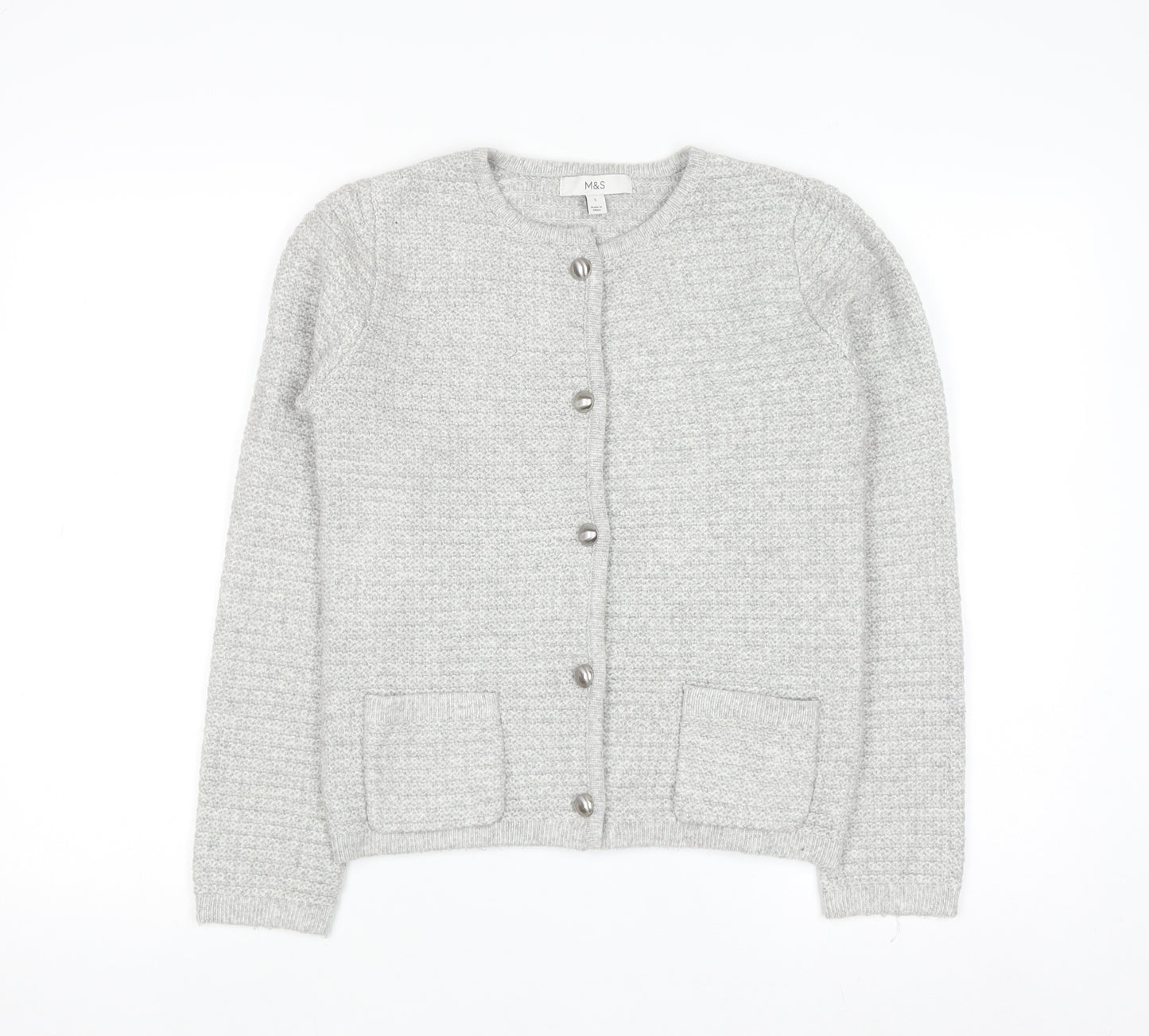 Marks and Spencer Women's Grey Knit Button Cardigan Small