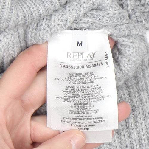 Replay Womens Grey Roll Neck Chunky Knit Jumper Size M