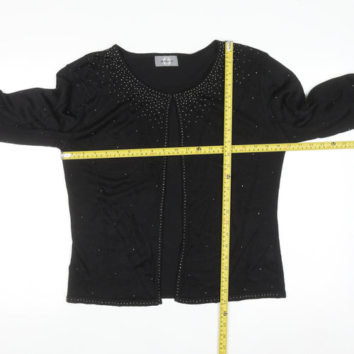 Amaranto Women's Black Beaded Open Cardigan Size 14