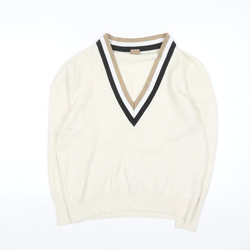 BOSS Men’s Ivory V-Neck Wool Cashmere Jumper Size M