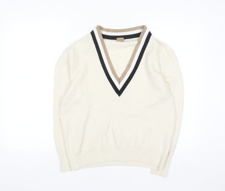 BOSS Men’s Ivory V-Neck Wool Cashmere Jumper Size M