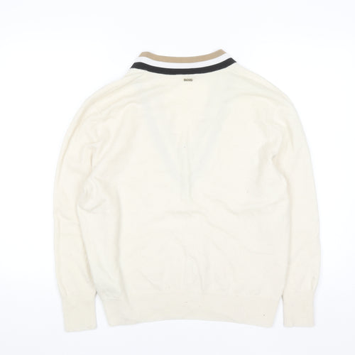 BOSS Men’s Ivory V-Neck Wool Cashmere Jumper Size M