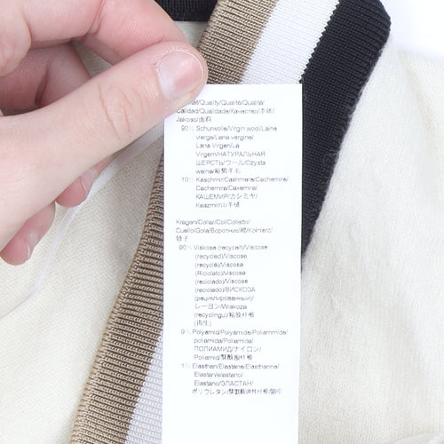 BOSS Men’s Ivory V-Neck Wool Cashmere Jumper Size M