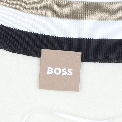 BOSS Men’s Ivory V-Neck Wool Cashmere Jumper Size M