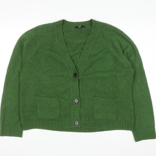 UNIQLO Women Green Wool Blend V-Neck Button Cardigan L