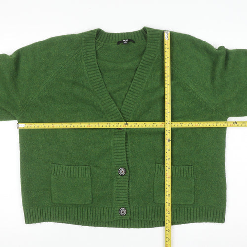 UNIQLO Women Green Wool Blend V-Neck Button Cardigan L