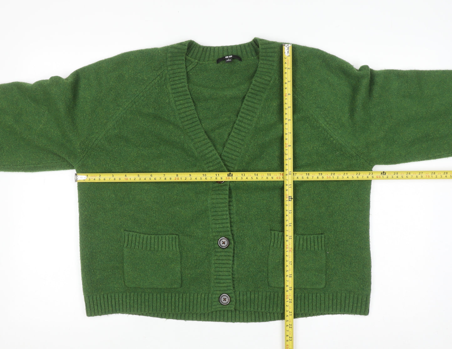 UNIQLO Women Green Wool Blend V-Neck Button Cardigan L
