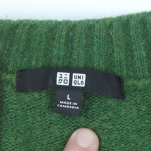 UNIQLO Women Green Wool Blend V-Neck Button Cardigan L