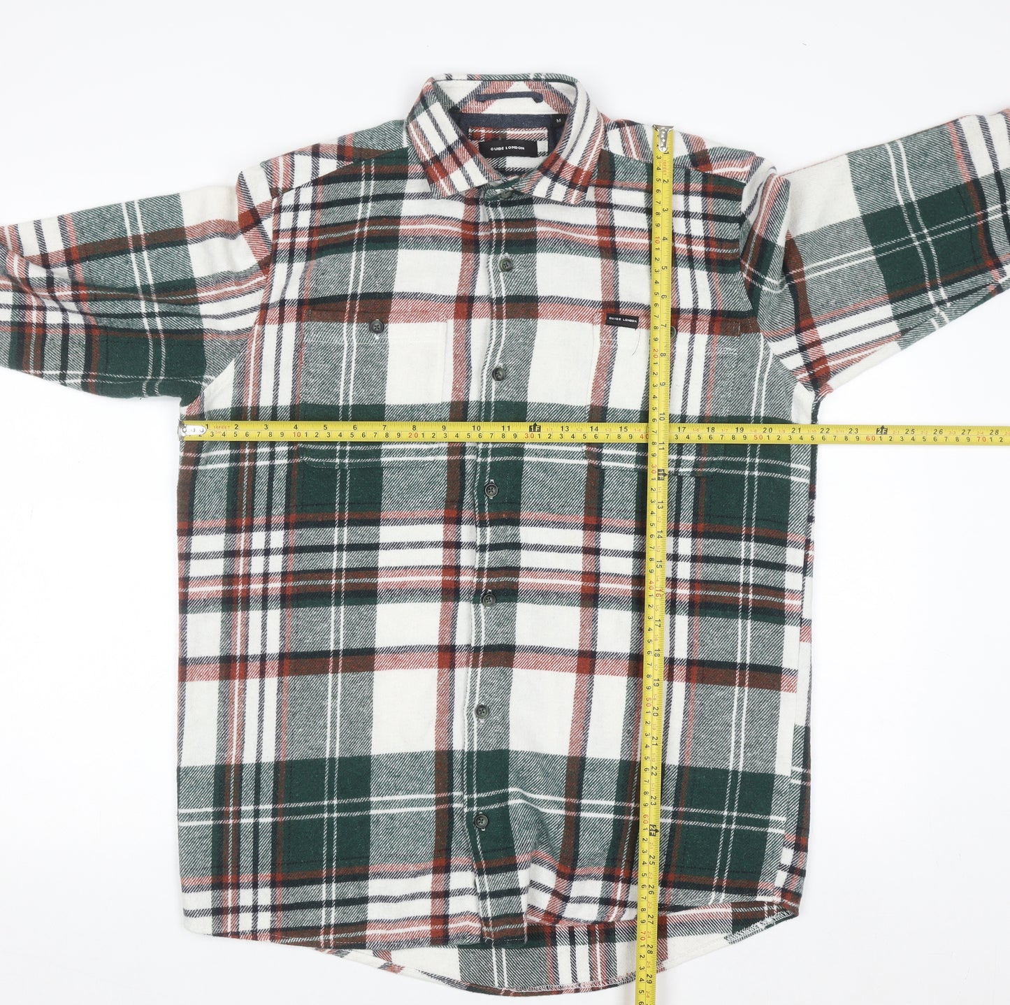 Guide London Men's Multicoloured Flannel Plaid Button-Up Shirt M