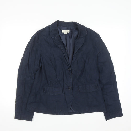 Monsoon Women’s Blue Linen Blazer Size 12 Classic Short Jacket