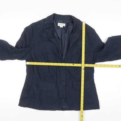 Monsoon Women’s Blue Linen Blazer Size 12 Classic Short Jacket