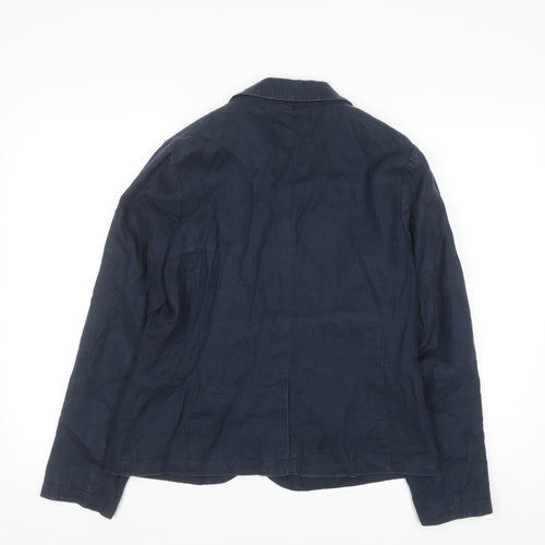 Monsoon Women’s Blue Linen Blazer Size 12 Classic Short Jacket